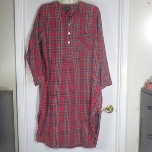 80s Neil Martin Nightshirt Vintage Red Blue Cotton Flannel Plaid Men's Size M